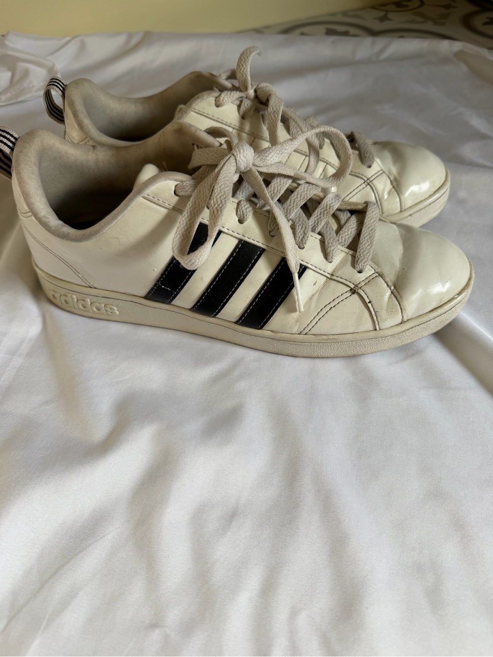 adidas Women's Cream Sneakers with Black Stripes